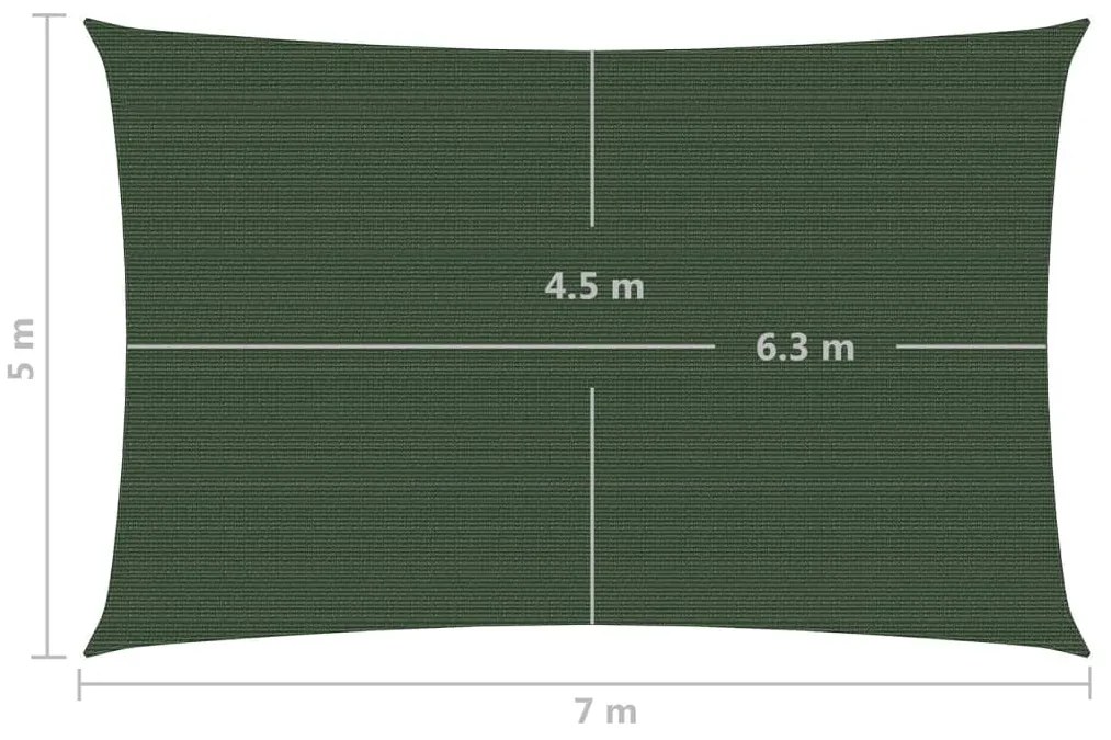 Para-sol estilo vela 160 g/m² 5x7 m PEAD verde-escuro