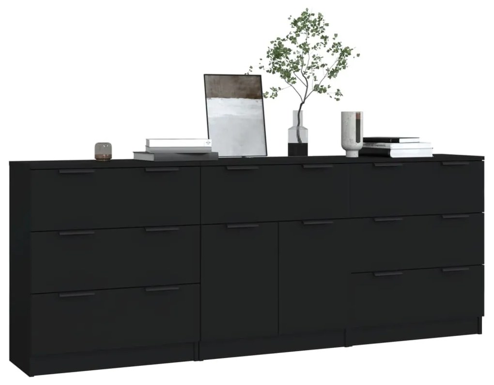 3 pcs aparadores derivados de madeira preto