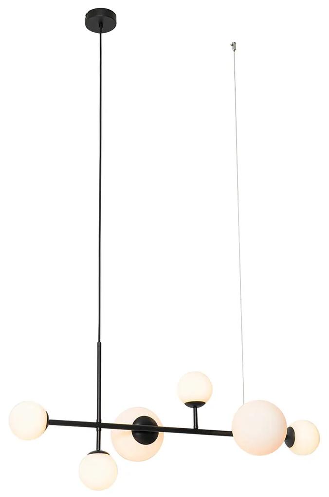 Lâmpada suspensa moderna preta com vidro fosco 6 luzes - Mônaco Moderno