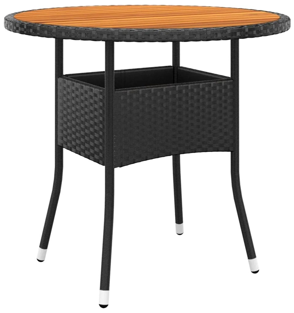 3 pcs conjunto de jantar para jardim vime PE preto