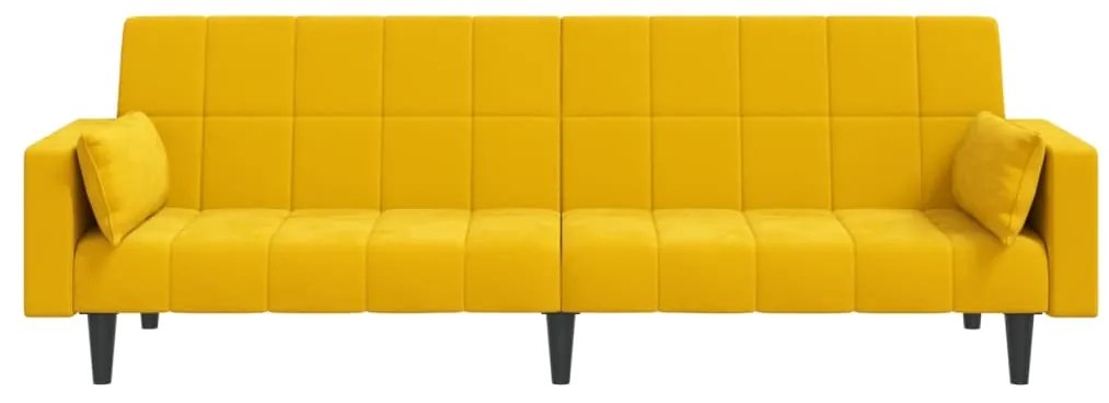 Sofá-cama 2 lugares com duas almofadas veludo amarelo