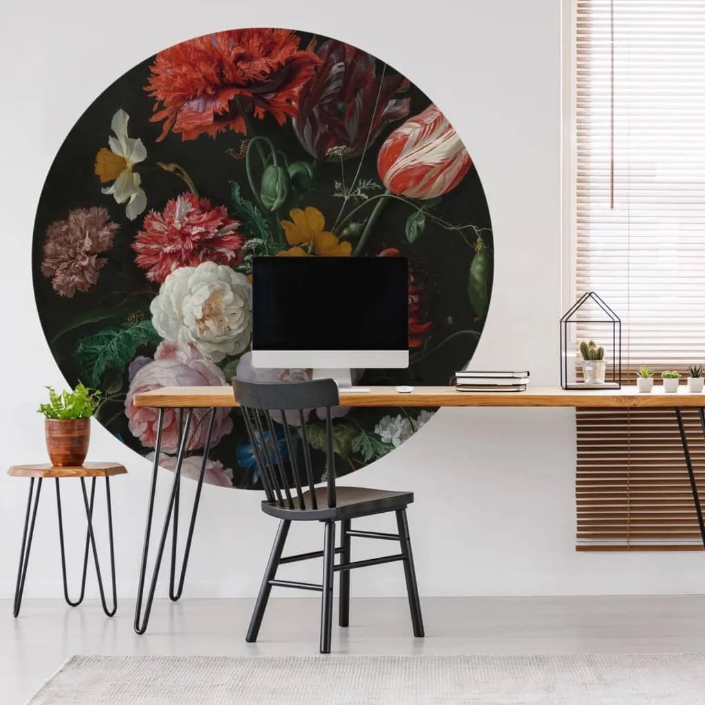 440357 WallArt Papel de parede circular "Golden Age Flowers" 190 cm