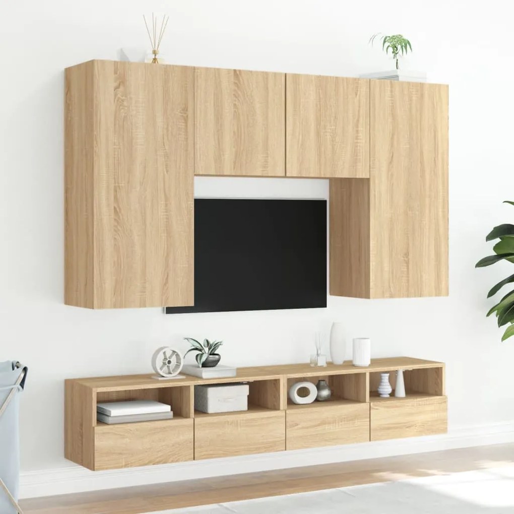 Móvel de parede p/ TV 2pcs derivados de madeira carvalho sonoma