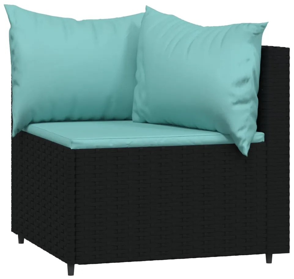 4 pcs conjunto lounge de jardim c/ almofadões vime PE preto