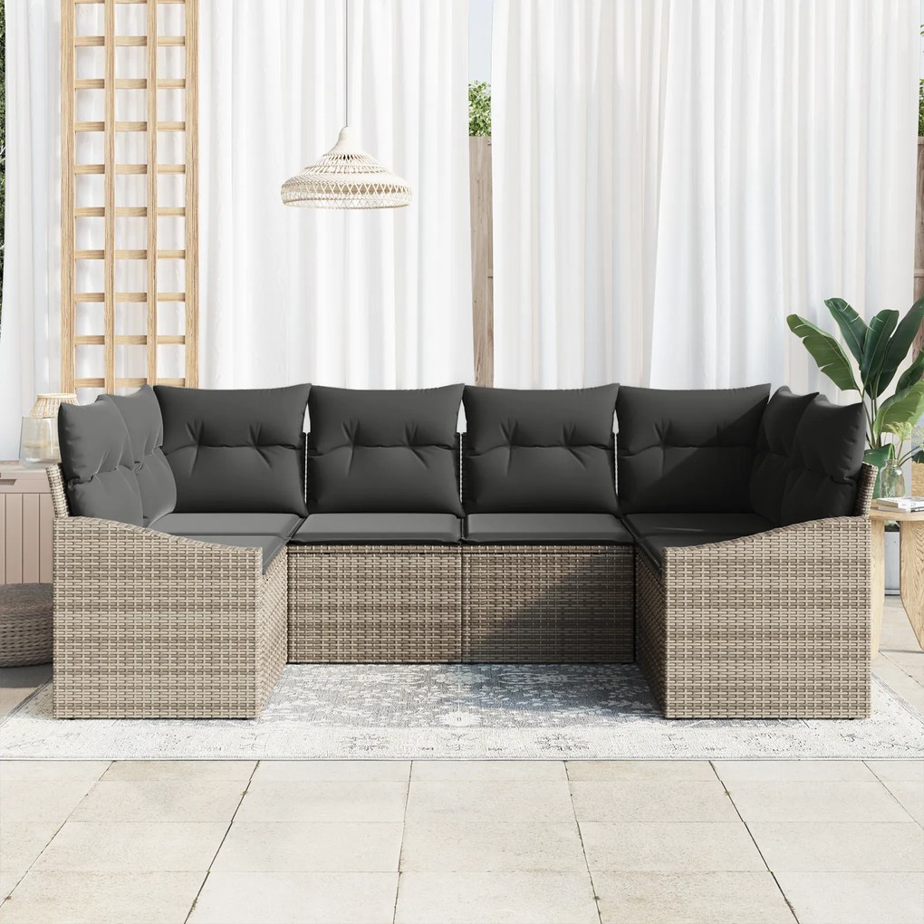 Conjunto de Sofá de Jardim com 6 Peças e Almofadas Cinza Rattan Sintét
