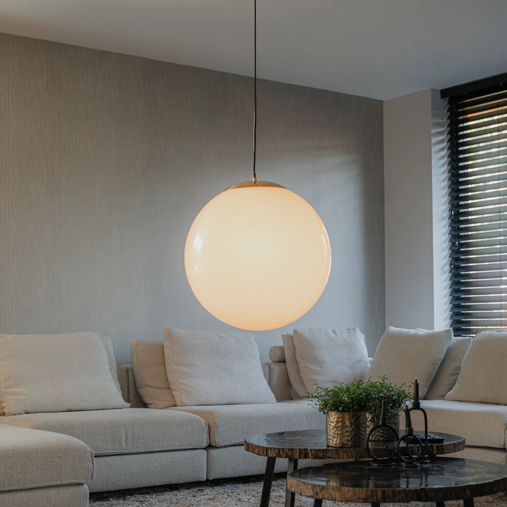 Candeeiro suspenso inteligente escandinavo dourado com vidro opalino 50cm incl. WiFi A60 - Ball 50