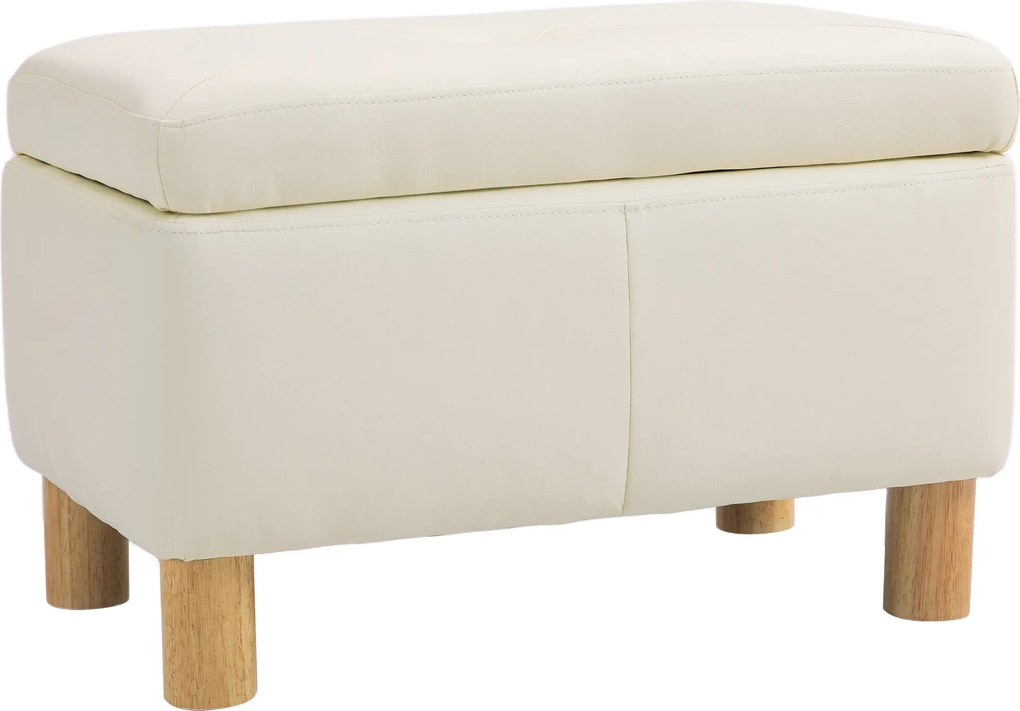 Baú de Armazenamento para Dormitório 33L Puff de Armazenamento Estofado em PU Banco de Arrumação 60x38x40 cm Creme