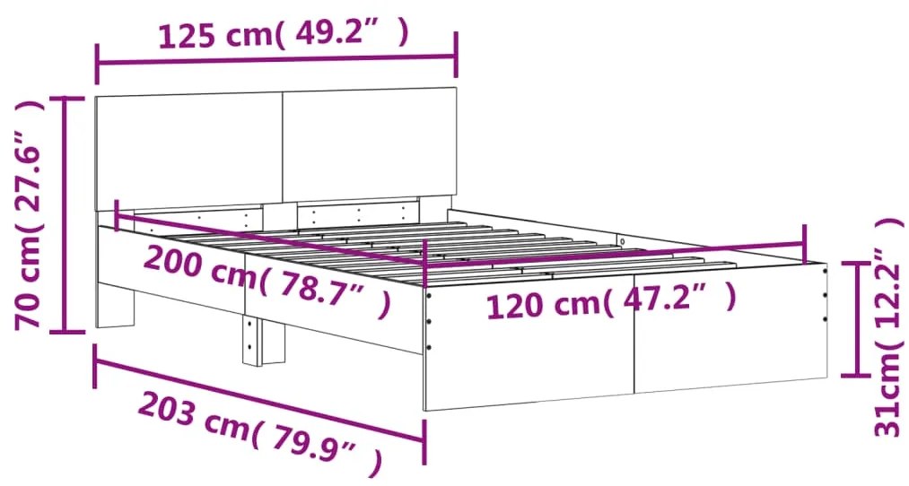 Estrutura de cama com cabeceira 120x200 cm cinzento sonoma