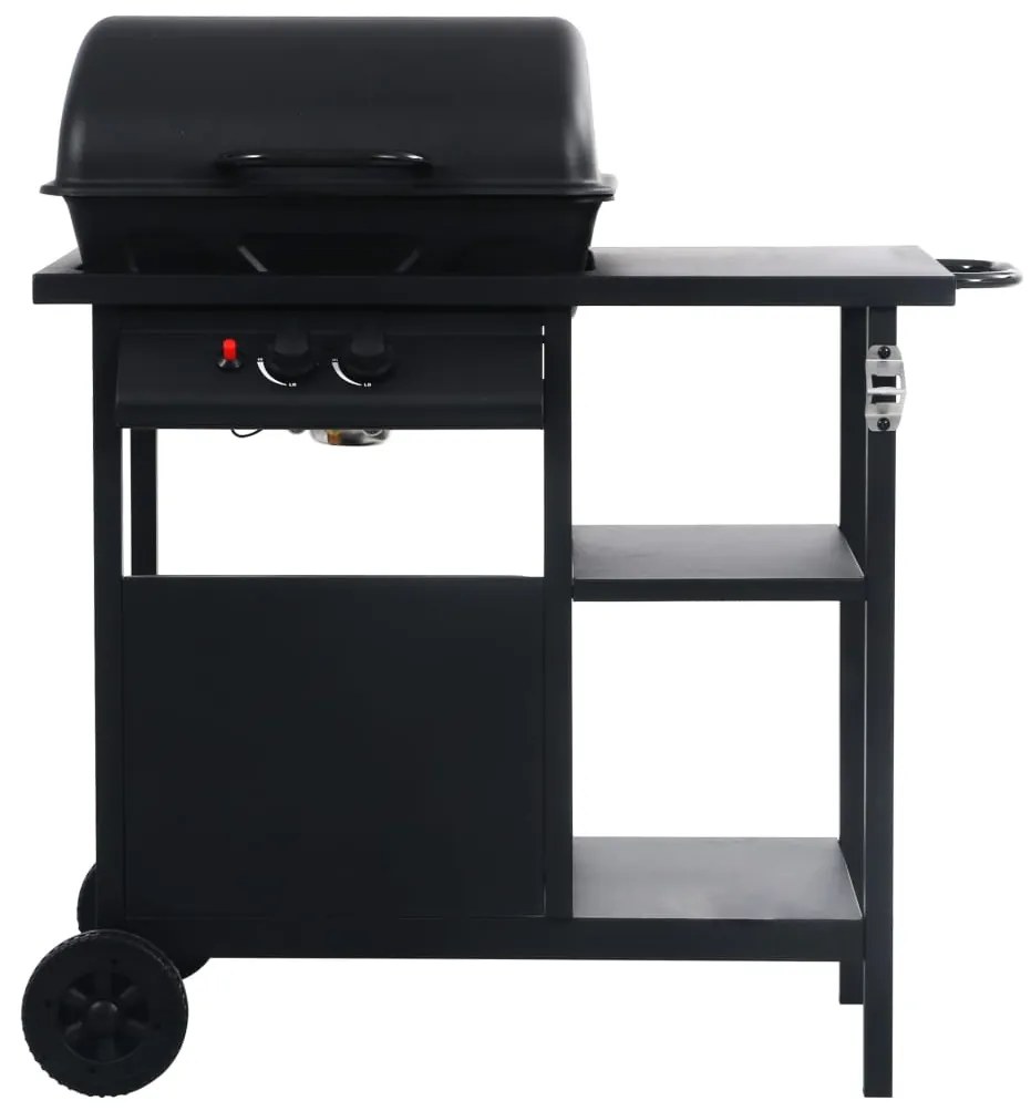 Grelhador/BBQ a gás com mesa de apoio 3 prateleiras preto