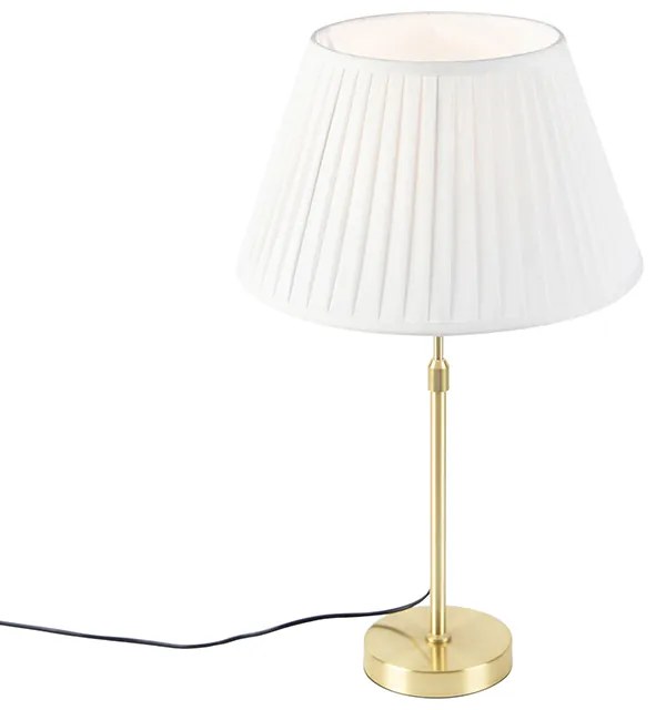Candeeiro de mesa dourado/latão com abajur plissado creme 35 cm - Parte Clássico / Antigo