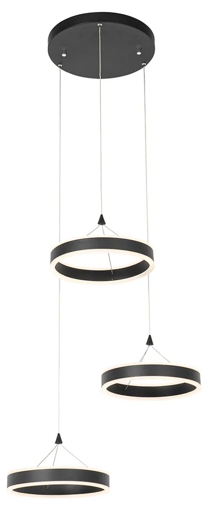 Candeeiro de suspensão preto redondo com LED regulável em 3 níveis 3 luzes - Lyani Design