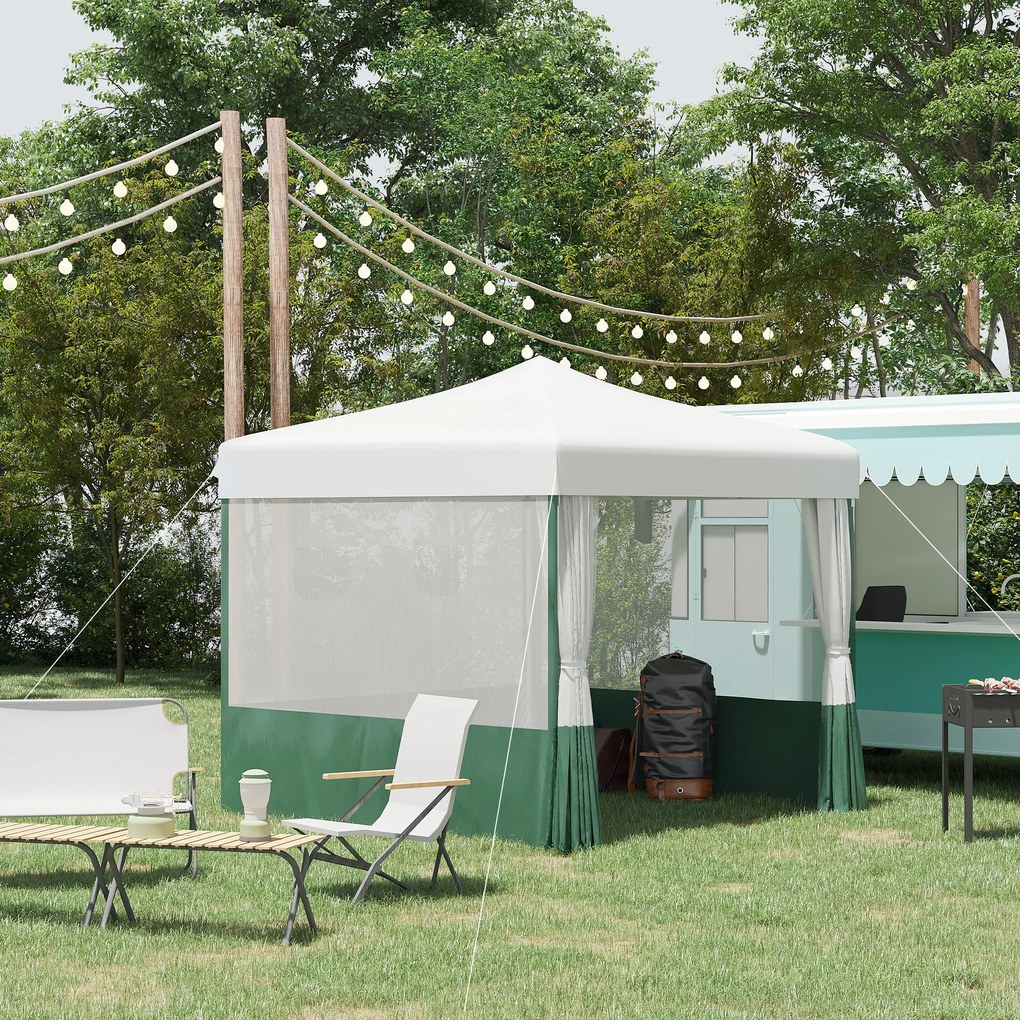 Outsunny Tenda Dobrável 2,7x2,7cm Tenda de Jardim com Proteção UV30 Altura Ajustável em 3 Níveis 2 Janelas e Bolsa de Transporte para Pátio Varanda Branco e Verde