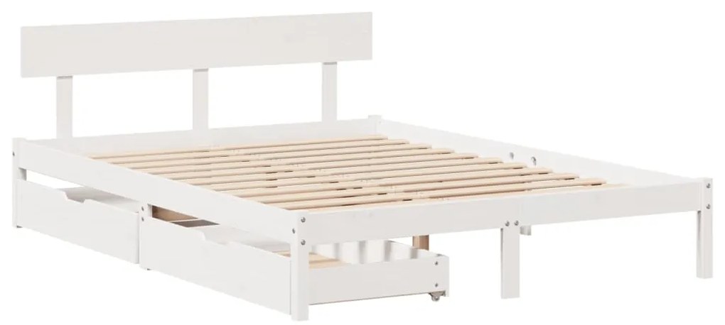 Cama sem colchão 140x200 cm madeira de pinho maciça branco