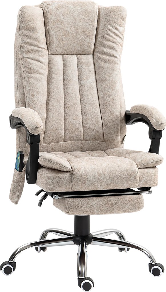 Cadeira de Massagem com 6 Pontos de Massagem Ajustáveis com Função de Aquecimento Apoio para os Pés Retrátil Creme