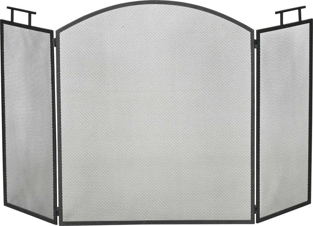 Proteção para lareira ou salamandra 110L x 24P x 76,5A cm Proteção contra faíscas com 3 abas dobráveis preta