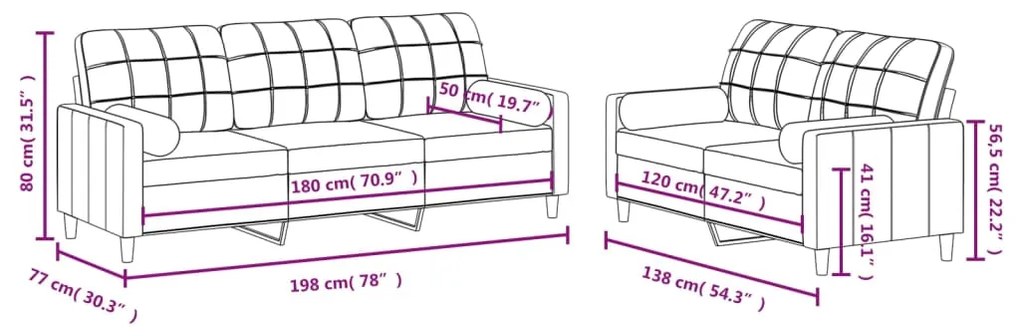 2 pcs conjunto de sofás com almofadas tecido cinzento-escuro