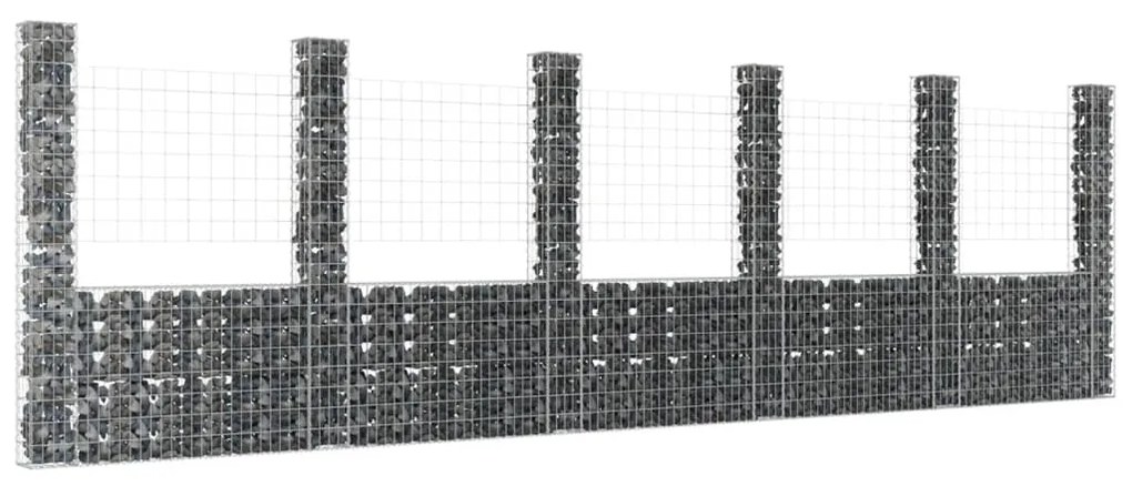 vidaXL Cesto gabião em forma de U c/ 6 postes 620x20x200 cm ferro