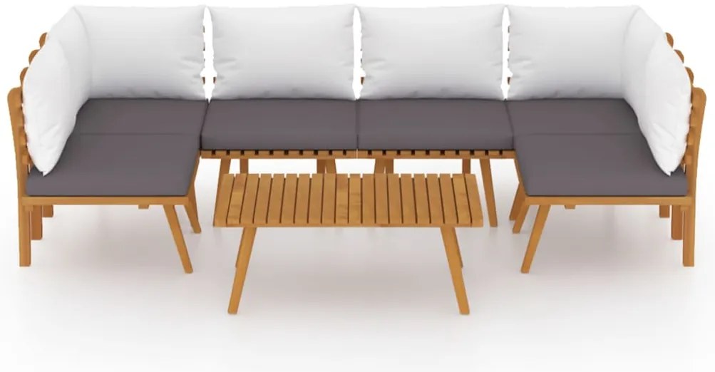 7 pcs conjunto lounge de jardim com almofadões acácia maciça