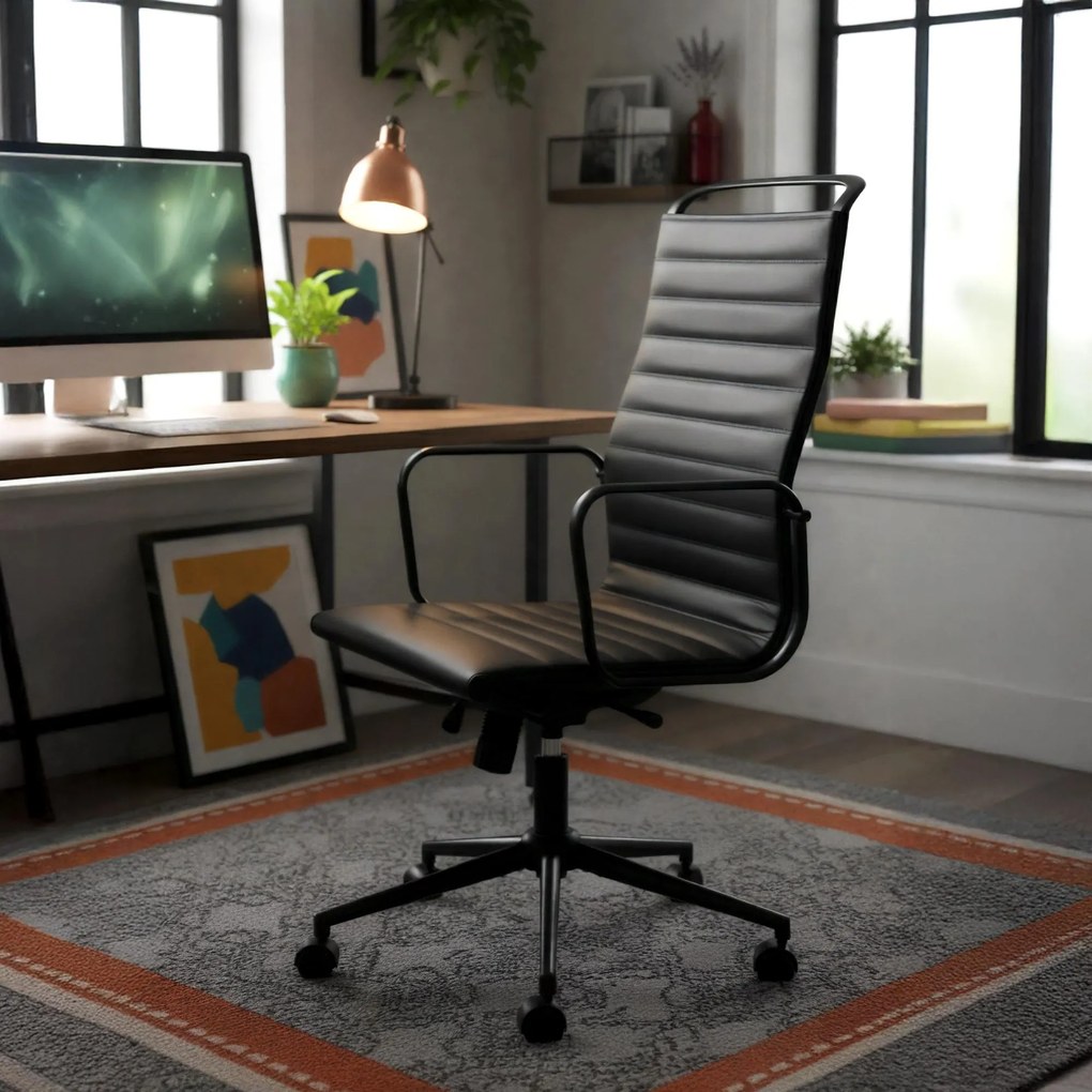 Cadeira de Escritório Couro Sintético Preto