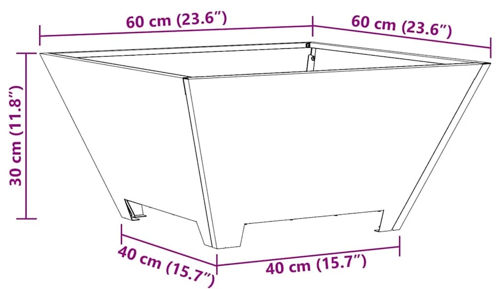 Fogueira Quadrada vidaXL Preta 60x60x30 cm em Aço