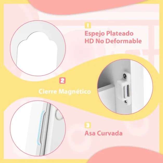 Armário espelho para joias para meninas 31,5 cm x 30 cm x 105 cm com arrumação e 2 ângulos de inclinação infantil com ganchos Prateleiras e gavetas Br
