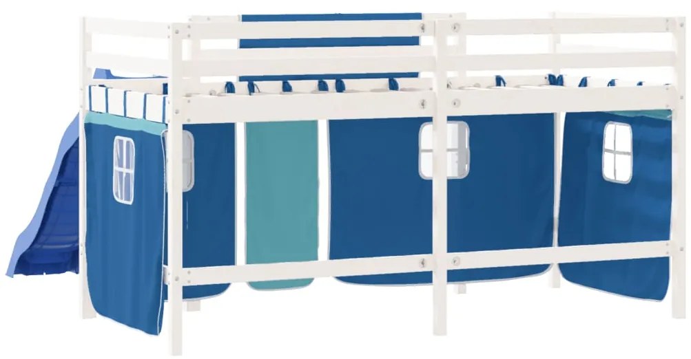 Cama alta p/ criança c/ cortinas 90x190 cm pinho maciço azul
