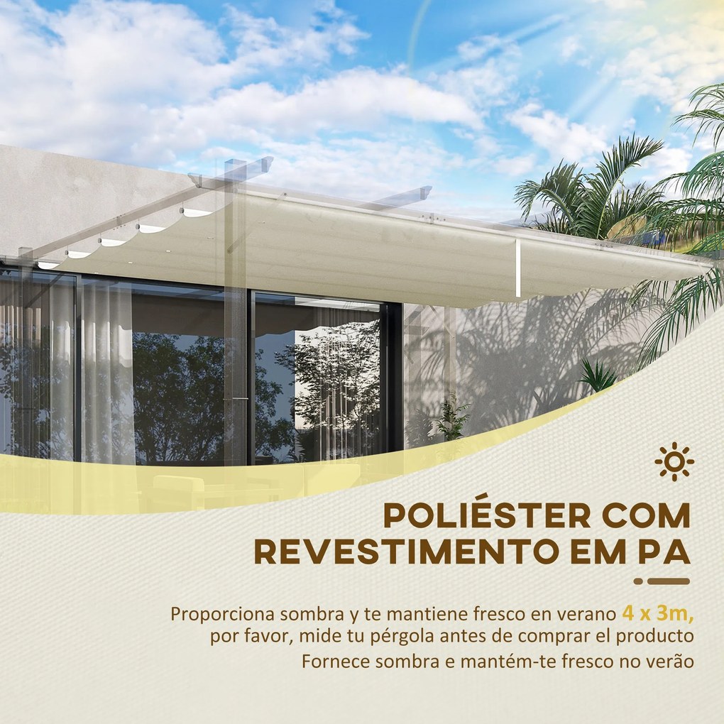 Cobertura para Pérgola 3,5x2,5 m Teto de Substituição Retrátil para Pé