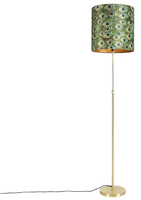 Candeeiro de pé dourado/latão com abajur de veludo verde-pavão 40/40 cm - Parte Clássico / Antigo