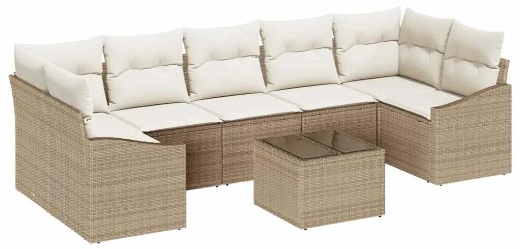 Conjunto de Sofá de Jardim 8 Peças com Almofadas Bege Rattan