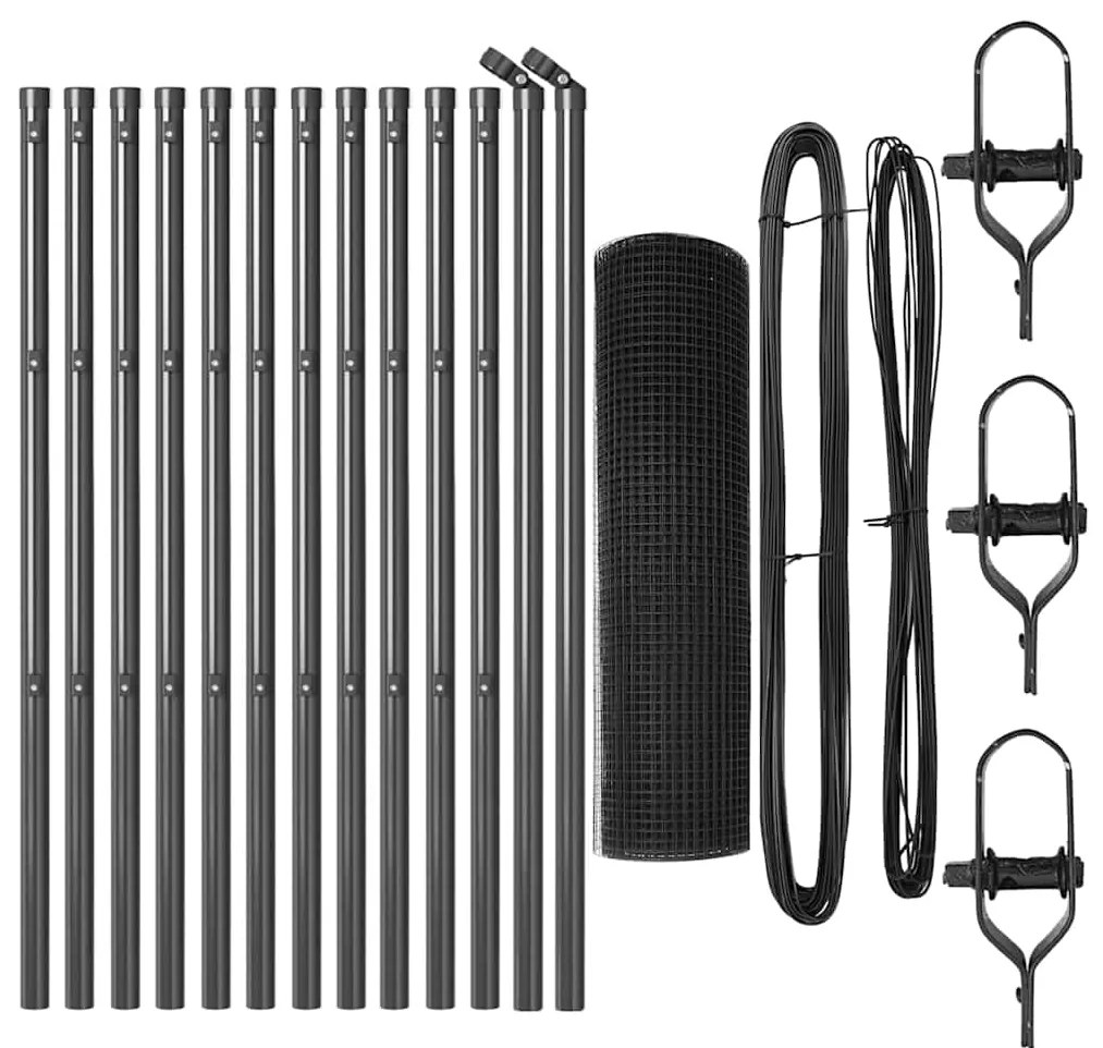 Conjunto de Poste de Cerca Conjunto de 2 Cinza Metal 25 x 0.5 m