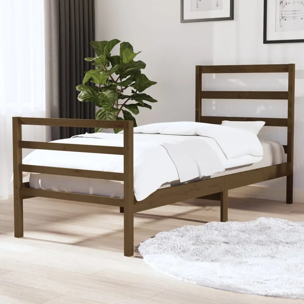 vidaXL Estrutura cama pequena solteiro 75x190 cm pinho castanho mel