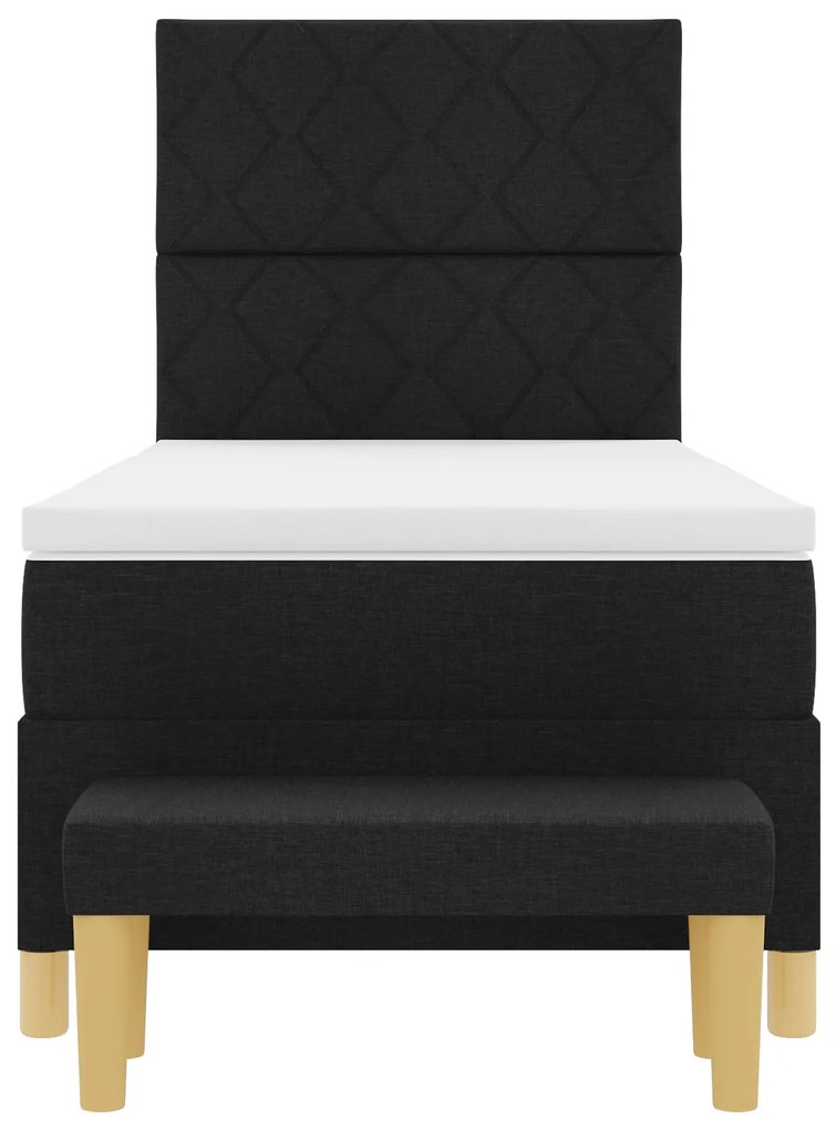 Cama Box com Colchão e Banco Preto 90x190 cm Tecido