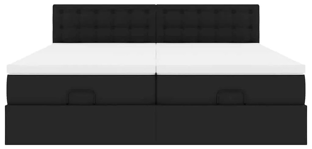 Estrutura de cama otomana com colchões pele artificial preta