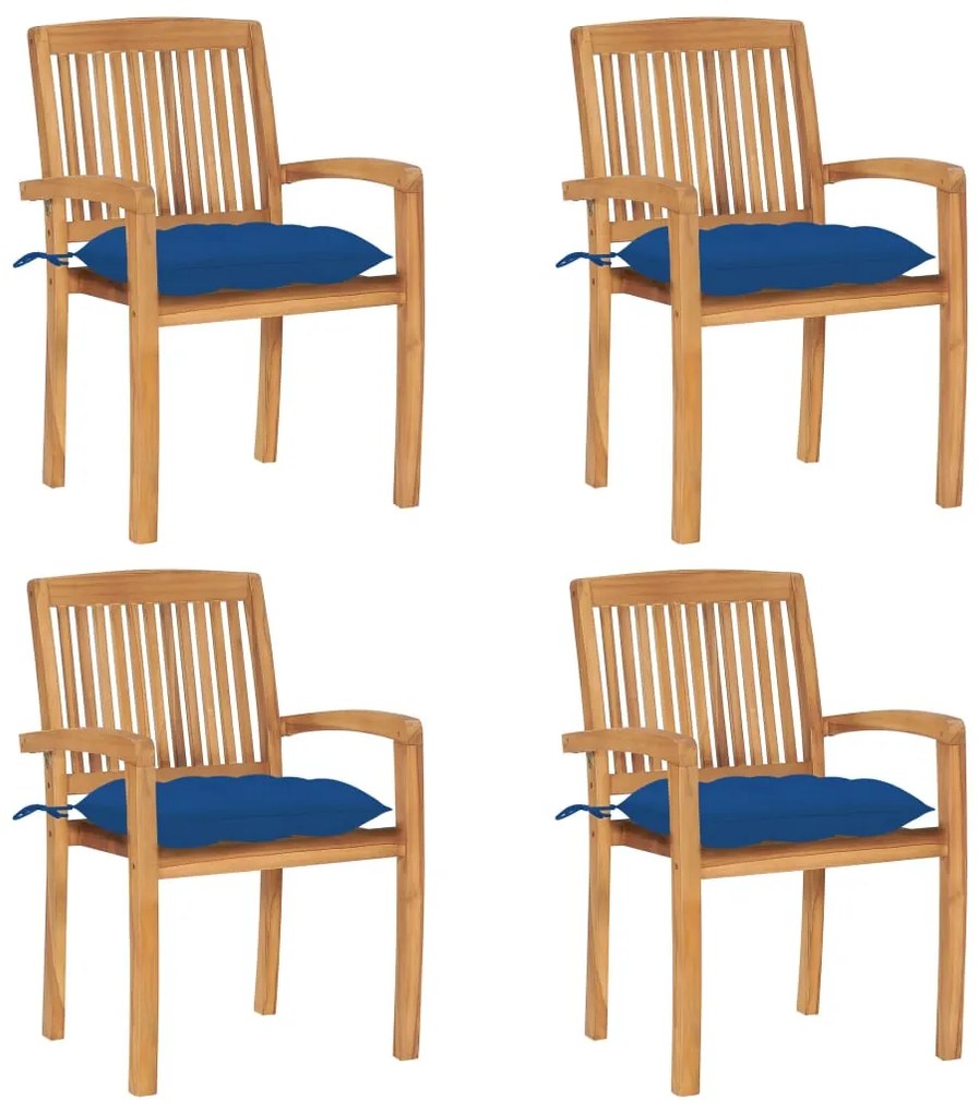 vidaXL Cadeiras de jardim empiháveis c/ almofadões 4 pcs teca maciça