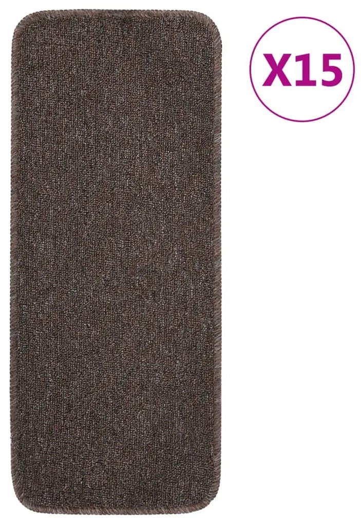 vidaXL Tapetes antiderrapantes retang. escadas 15pcs 60x25 cm castanho