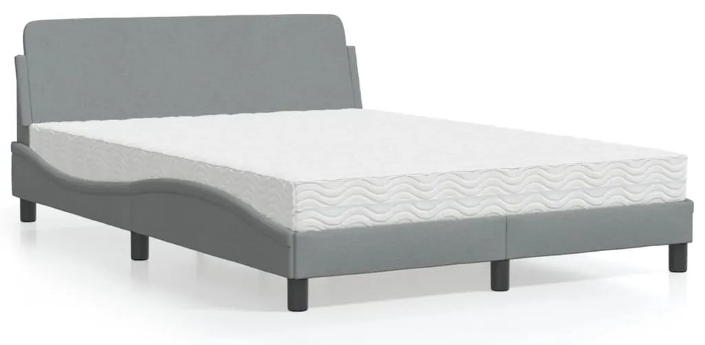 Cama com colchão 140x190 cm tecido cinzento-claro