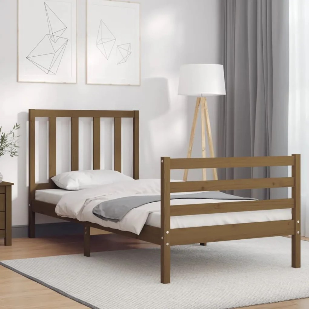 vidaXL Estrutura cama solteiro c/cabeceira madeira maciça castanho-mel