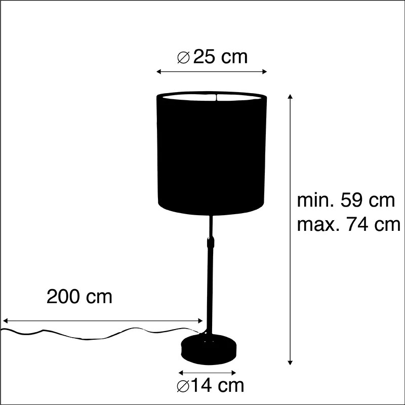 Candeeiro de mesa preto com cúpula em veludo rosa com dourado 25 cm - Parte Clássico / Antigo