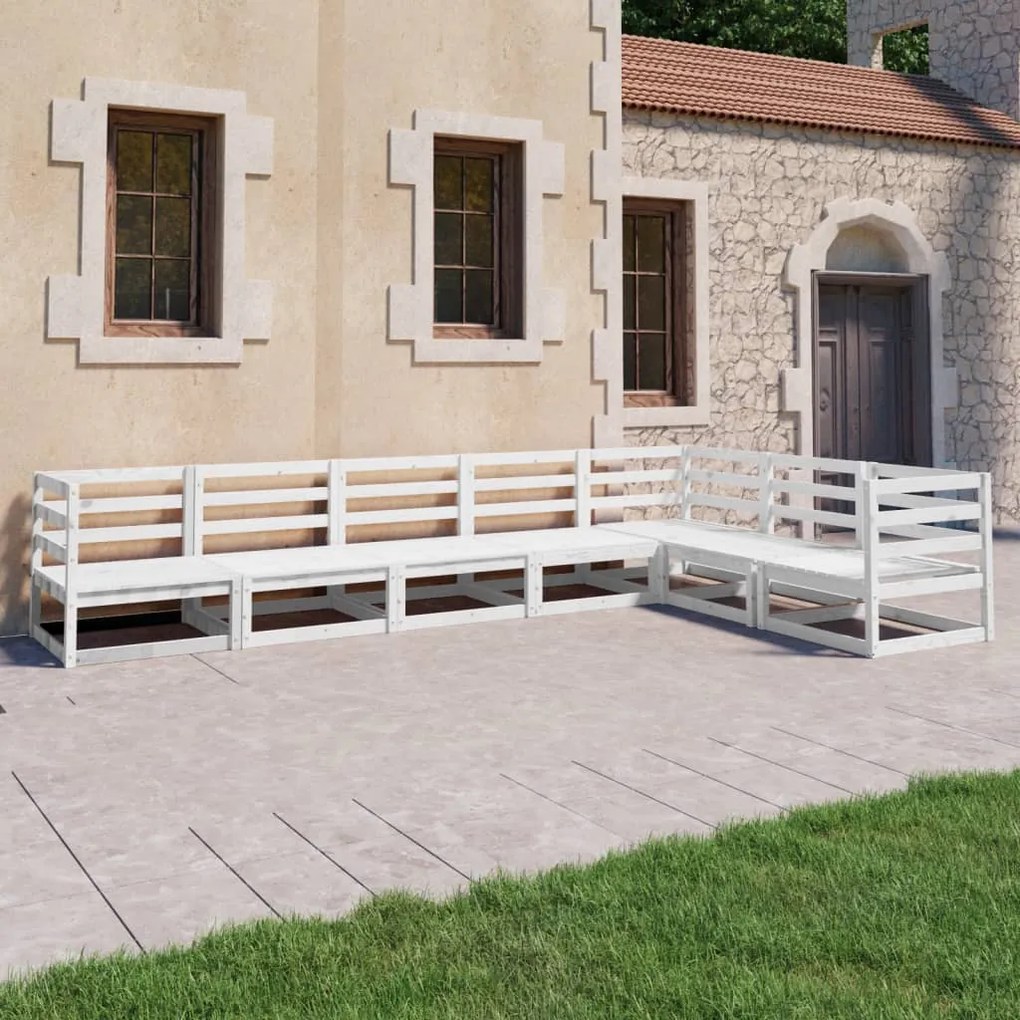 vidaXL 7 pcs conjunto lounge de jardim pinho sólido branco