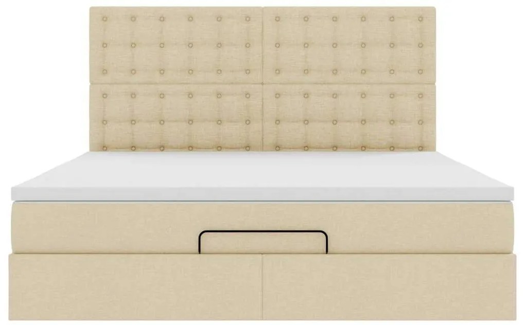 Estrutura de cama otomana com colchão tecido creme 160x200cm