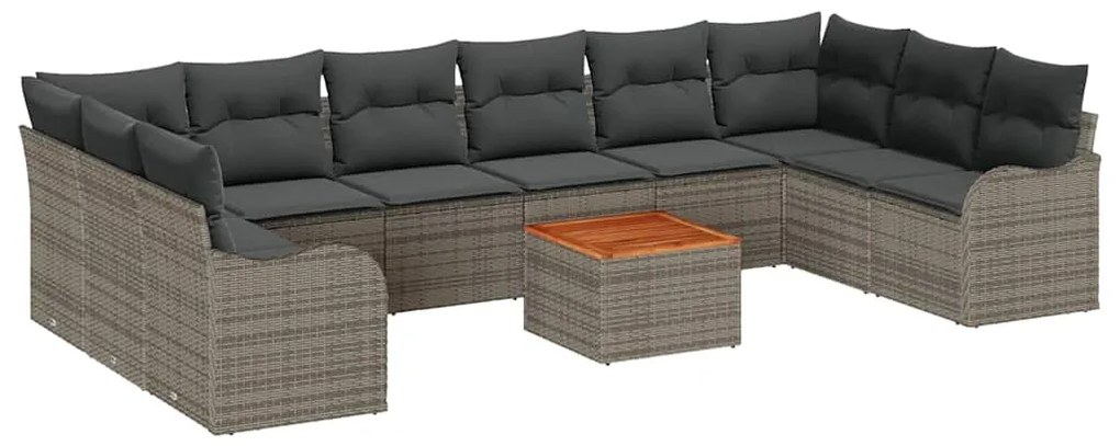 Conjunto de Sofá de Jardim vidaXL de 11 Peças com Almofadas Cinza Ratt