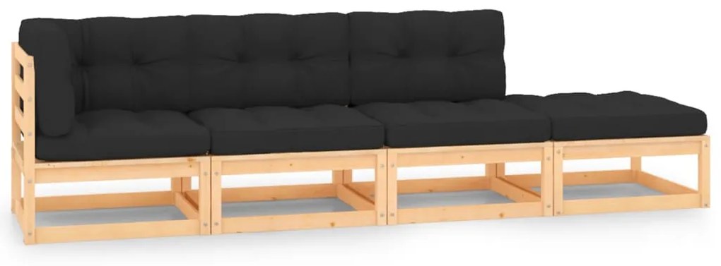 vidaXL 4 pcs conjunto lounge de jardim c/ almofadões pinho maciço