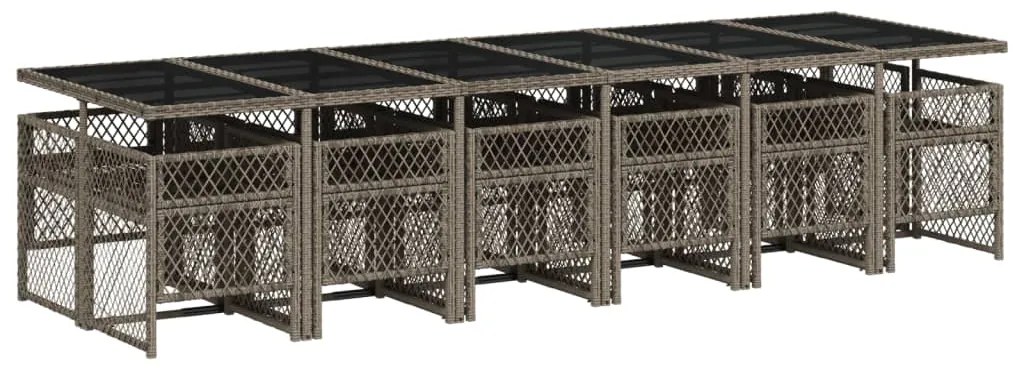 13 pcs conjunto jantar p/ jardim c/ almofadões vime PE cinzento