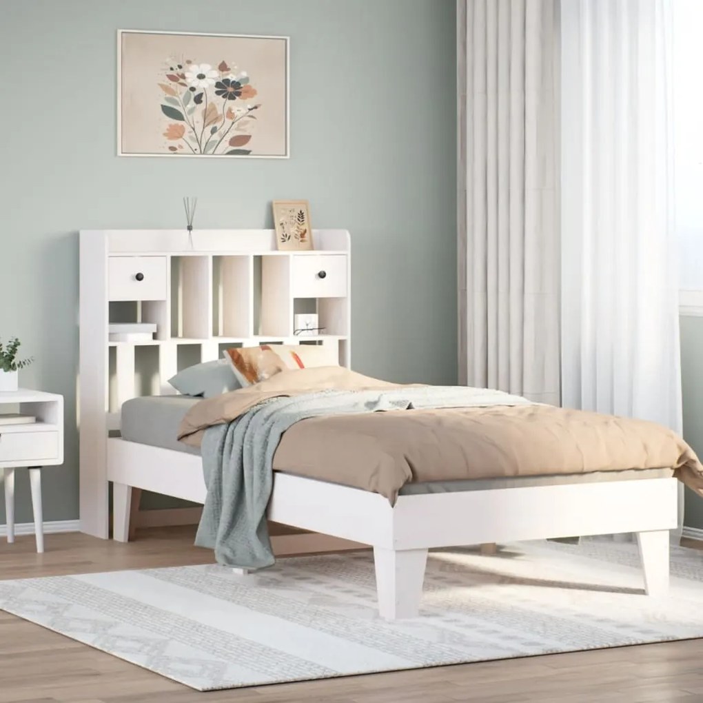 Cama sem colchão 90x200 cm madeira de pinho maciça branco