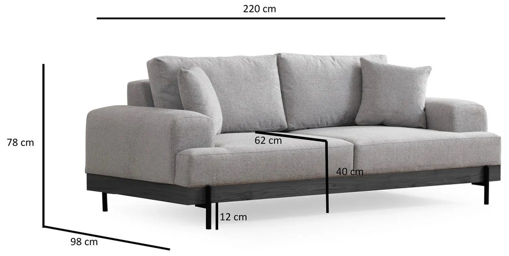 Sofá de 3 Lugares Eti – Cinzento – 220 cm x 98 cm x 78 cm