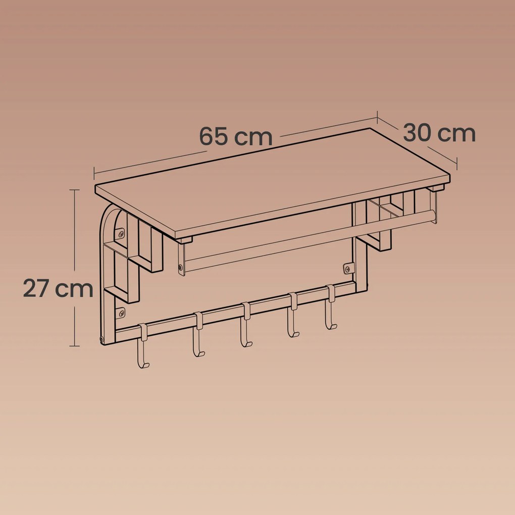 Cabide de parede com prateleira de 30 x 66 x 27 cm cinza escuro