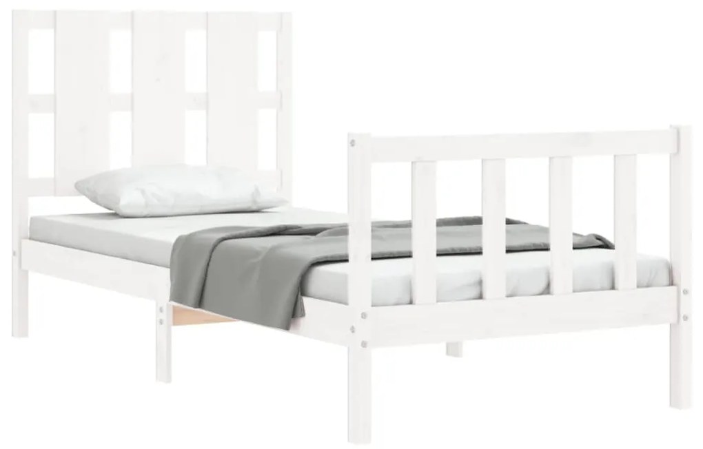 Estrutura de cama com cabeceira 100x200cm madeira maciça branco