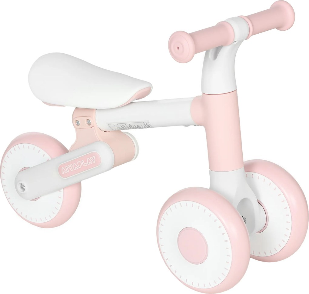 AIYAPLAY Bicicleta sem Pedais para Bebê 1-2 Anos Dobrável, Assento Ajustável, Direção Limitada a 135°, Pneus EVA Silenciosos, 52x23x36,5cm, Rosa | Aosom Portugal