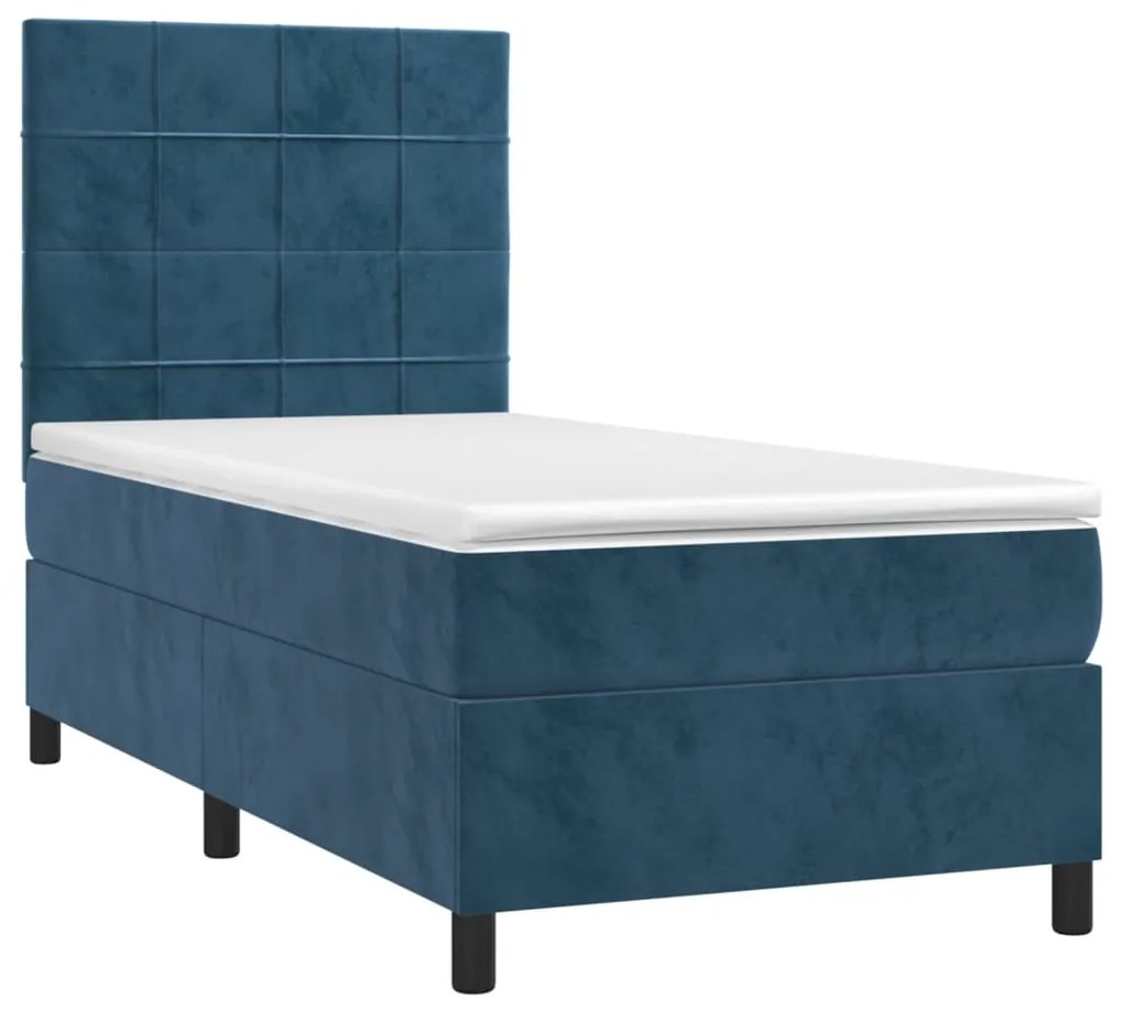 Cama box spring c/ colchão/LED 80x200 cm veludo azul-escuro