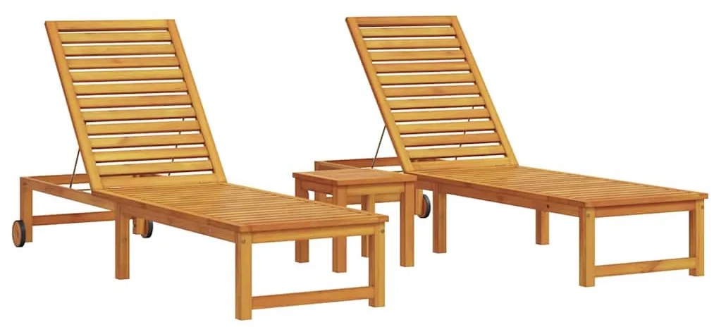 Espreguiçadeira com Mesa em Madeira Sólida de Acácia